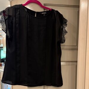 Express Women's Elegant Black Blouse with Lace Sleeves